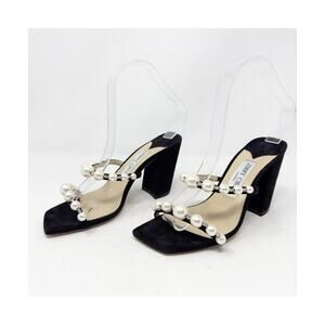 Jimmy Choo Pearl Embellished Suede Block Heel Sandals Womens Size EU 36